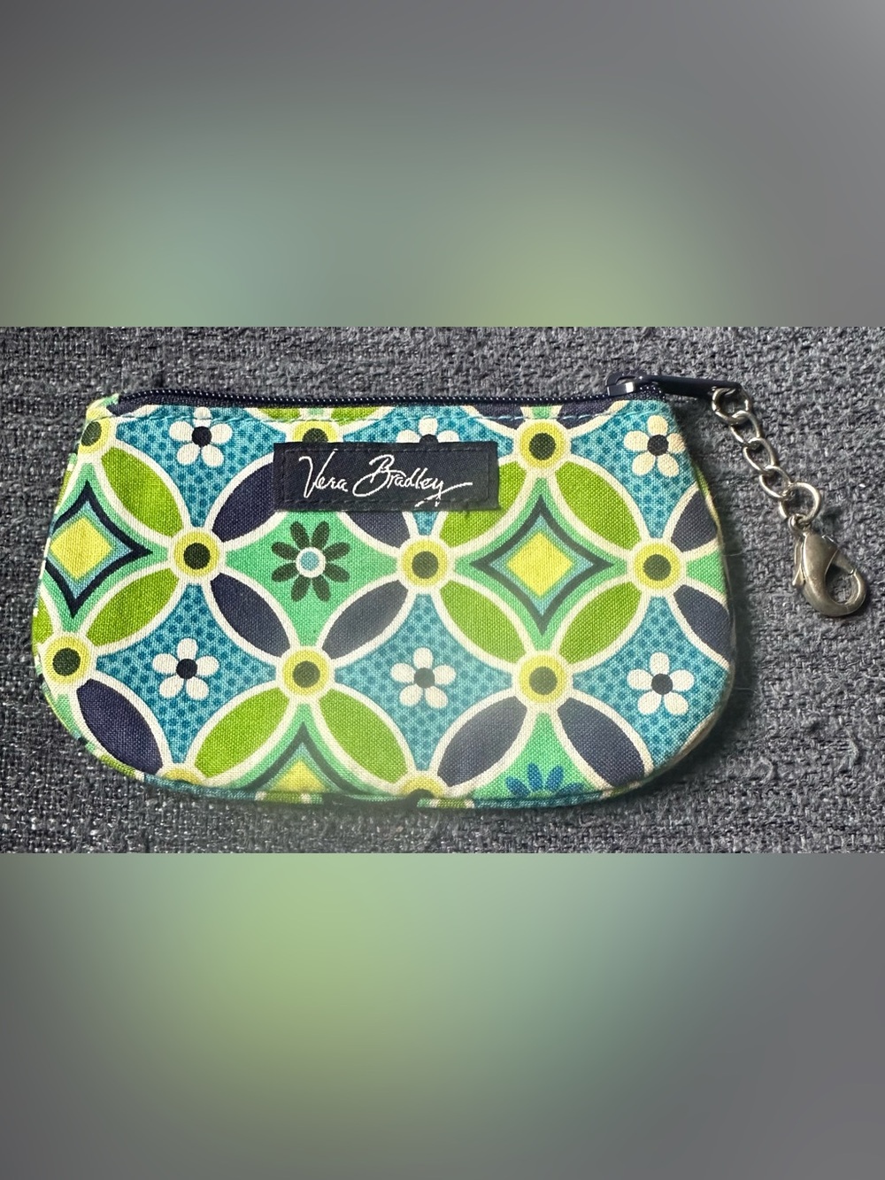 VERA BRADLEY Blue, White and Green Geometric Floral ID Pouch